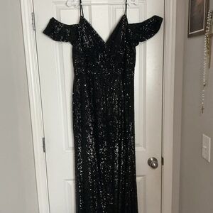 Glamorous Black Sequin Off-Shoulder Gown